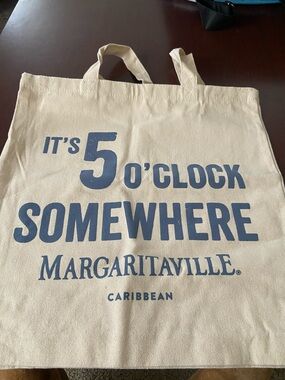 Margaritaville Natural Canvas Tote with Blue Slogan